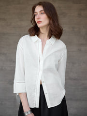 Frauen Leinen hohle Spitze Design Hemd