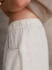 Damen Leinen elastische Taille, gerade geschnittene Hose
