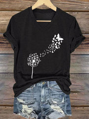 Damen-Kurzarm-T-Shirt Puste blume und Sch metter linge
