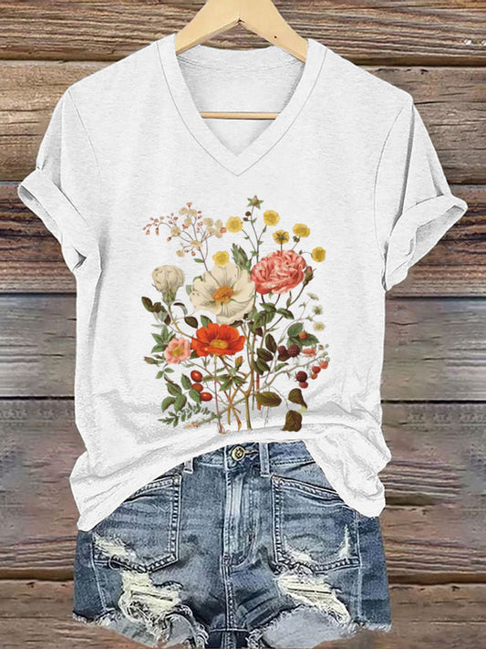 Frauen Blumen druck Kurzarm T-Shirt