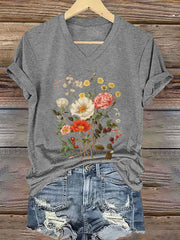 Frauen Blumen druck Kurzarm T-Shirt