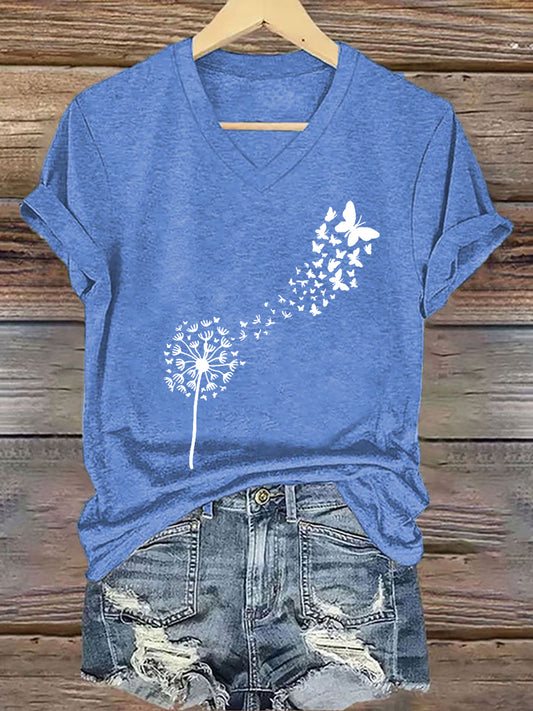 Damen-Kurzarm-T-Shirt Puste blume und Sch metter linge