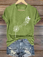 Damen-Kurzarm-T-Shirt Puste blume und Sch metter linge