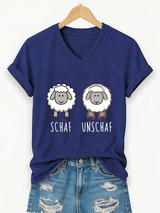 Damen Schaf Unschaf Print Kurzarm T-Shirt