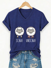 Damen Schaf Unschaf Print Kurzarm T-Shirt