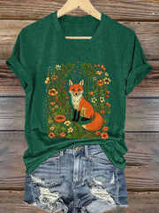 Damen-Fox-bedrucktes Kurzarm-T-Shirt