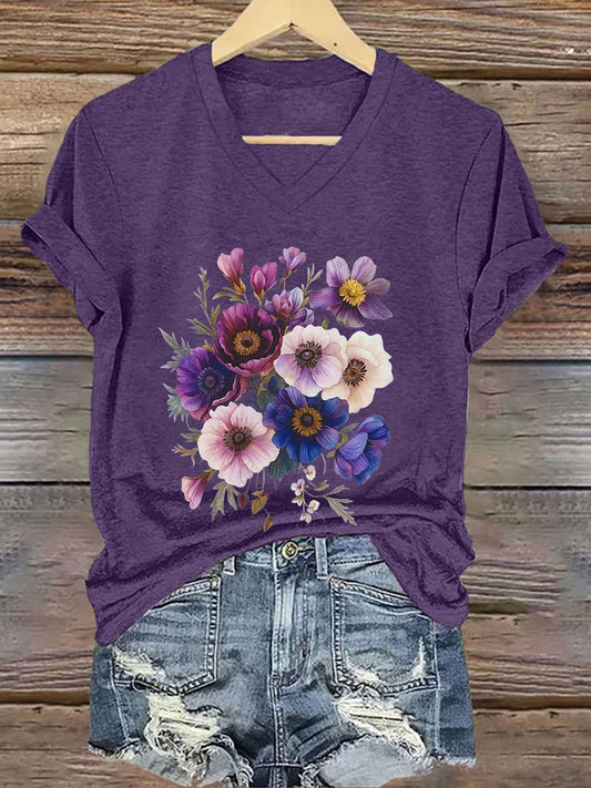 Frauen Blumen druck Kurzarm T-Shirt