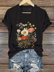 Frauen Blumen druck Kurzarm T-Shirt