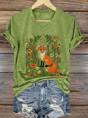 Damen-Fox-bedrucktes Kurzarm-T-Shirt