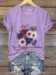 Frauen Blumen druck Kurzarm T-Shirt
