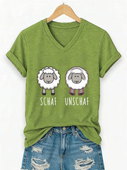 Damen Schaf Unschaf Print Kurzarm T-Shirt