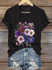 Frauen Blumen druck Kurzarm T-Shirt