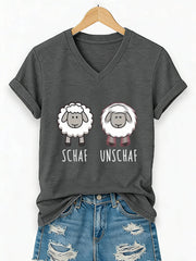 Damen Schaf Unschaf Print Kurzarm T-Shirt