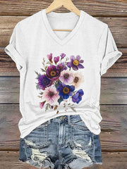 Frauen Blumen druck Kurzarm T-Shirt