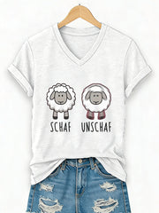 Damen Schaf Unschaf Print Kurzarm T-Shirt