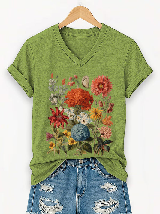 Frauen Blumen druck Kurzarm T-Shirt