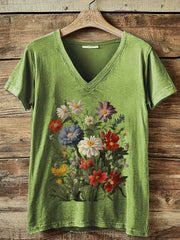 Kurzärmliges T-Shirt mit Blumen druck für Damen