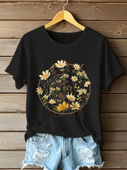 Frauen Blumen druck Kurzarm T-Shirt