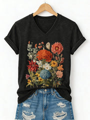 Frauen Blumen druck Kurzarm T-Shirt