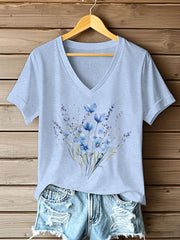 Damen-T-Shirt mit Blumenmuster und kurzen Ärmeln