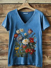 Kurzärmliges T-Shirt mit Blumen druck für Damen