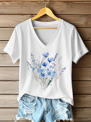 Damen-T-Shirt mit Blumenmuster und kurzen Ärmeln