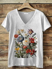 Kurzärmliges T-Shirt mit Blumen druck für Damen