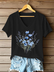 Damen-T-Shirt mit Blumenmuster und kurzen Ärmeln