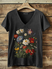 Kurzärmliges T-Shirt mit Blumen druck für Damen