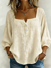 Damen Casual Elegantes reines Farb hemd mit quadratischem Hals