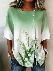 Damen-Muguet-bedrucktes lässiges Leinenhemd