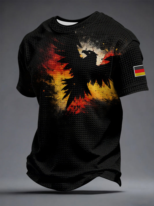 Herren-Shorts mit Waffelstruktur und deutschen Adler-Print, kurze Ärmel