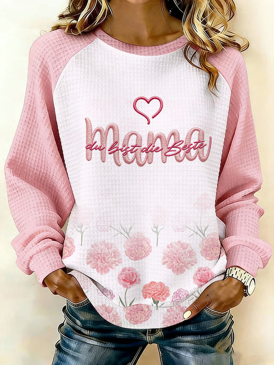 Frauen Muttertag Print Waffel Sweatshirt