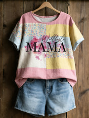 Damen-Omamal-Tages-Druck-Leinenhemd