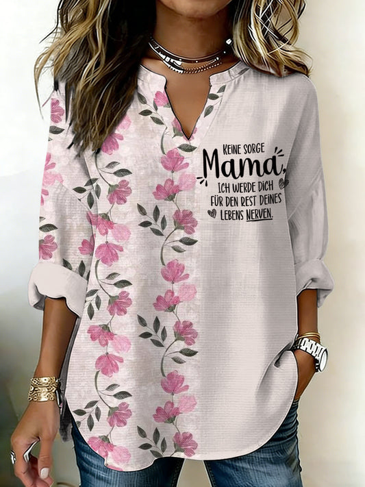 Damen-Omamal-Tages-Druck-Leinenhemd