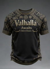Herren-T-Shirt mit Wikinger-Print: Valhalla erwartet dich