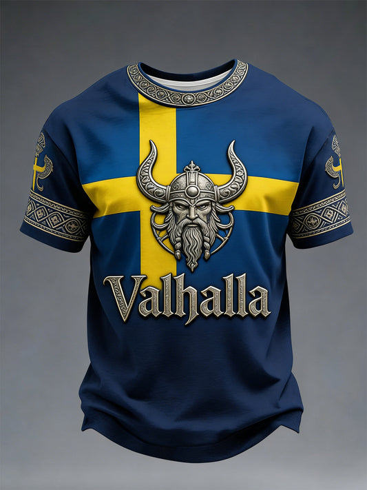 Herren T-Shirt im schwedischen Viking-Stil Val halla bedruckt