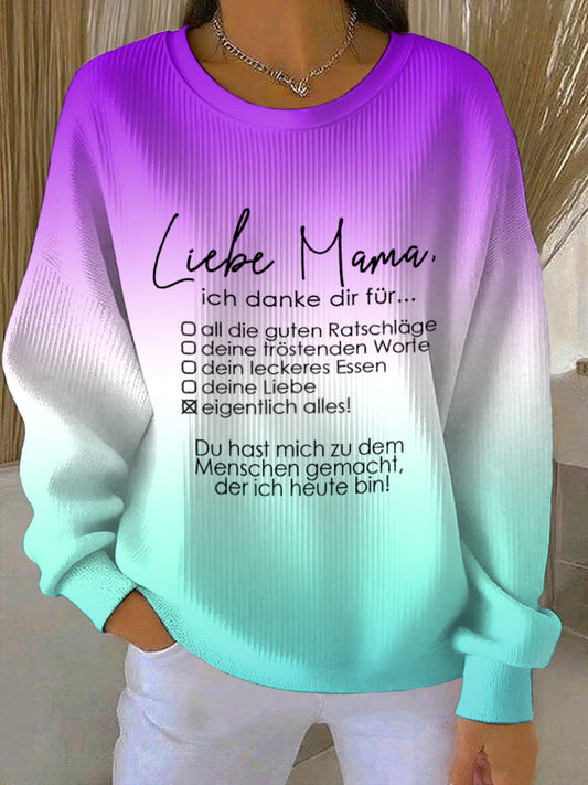 Damen-Sweatshirt mit Rundhalsausschnitt und Rippbündchen als Muttertagsgeschenk
