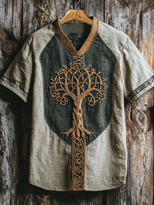 Herren-Viking-Shirt mit V-Ausschnitt und Print