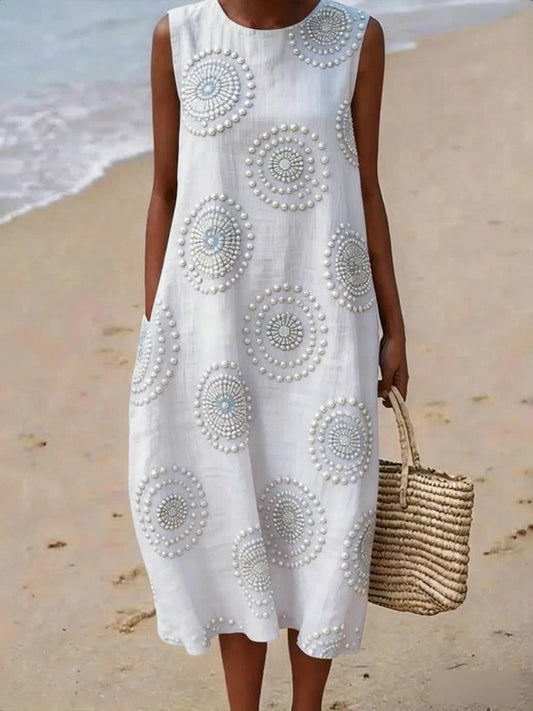 Damenkleid aus Leinenmischgewebe mit Blumenmuster