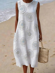 Damenkleid aus Leinenmischgewebe mit Blumenmuster