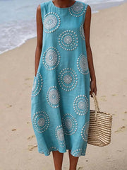 Damenkleid aus Leinenmischgewebe mit Blumenmuster