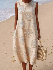 Damenkleid aus Leinenmischgewebe mit Blumenmuster