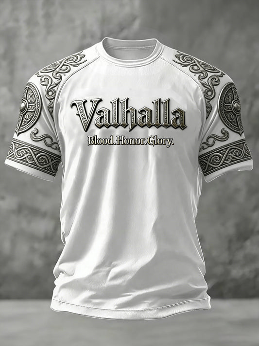 Herren-T-Shirt im Viking-Stil mit Valhalla-Print, lässig, kurze Ärmel