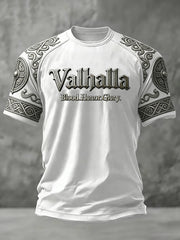 Herren-T-Shirt im Viking-Stil mit Valhalla-Print, lässig, kurze Ärmel