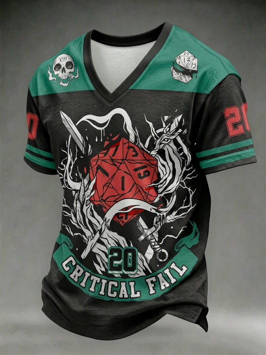 Herren-T-Shirt mit dunklem Stil, Totenkopf-Print und V-Ausschnitt