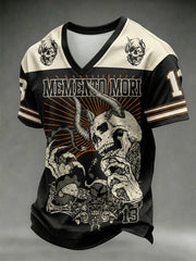 Herren-T-Shirt mit dunklem Stil, Totenkopf-Print und V-Ausschnitt