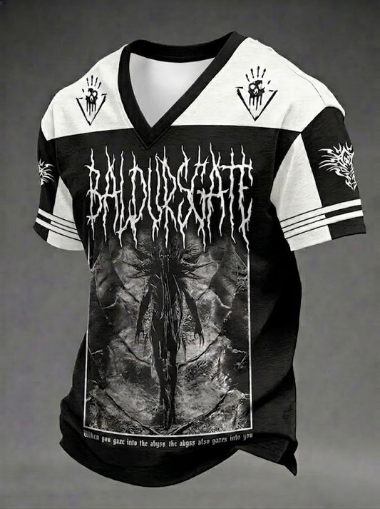 Herren-T-Shirt mit V-Ausschnitt und „Go for the Eyes“-Print