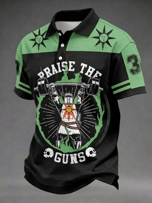 Herren-Praise-The-Guns-Fitness-Druckhemd