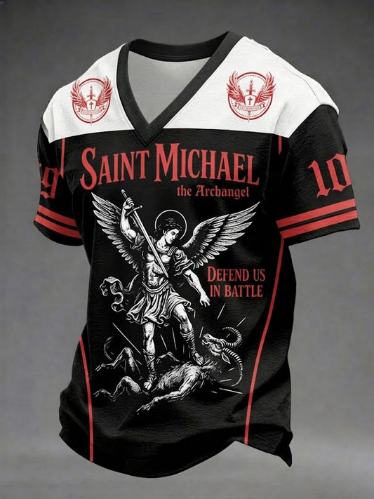 Herren-Archetyp-Print-T-Shirt mit V-Ausschnitt